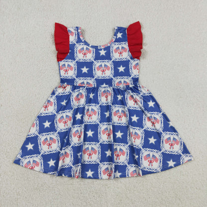 Sibling Baby Girls Kids 4th of July Flags Bows Stars Dress Jumpsuit Clothes RTS