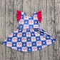 Baby Girls Short Sleeves Flags Bows Stars 4th of July Knee Length Dress RTS