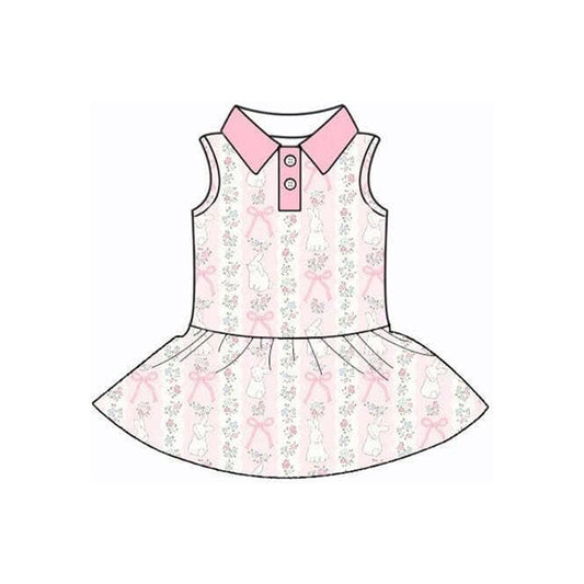 ( Moq 5 ) Preorder Baby Girls Rabbits Floral Bows Easter Yoga Buttons Shorts Knee Length Dress
