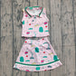 Baby Girls Sleeveless Golf Plaid Tops Shorts Skirt Yoga Pink Clothes Set RTS