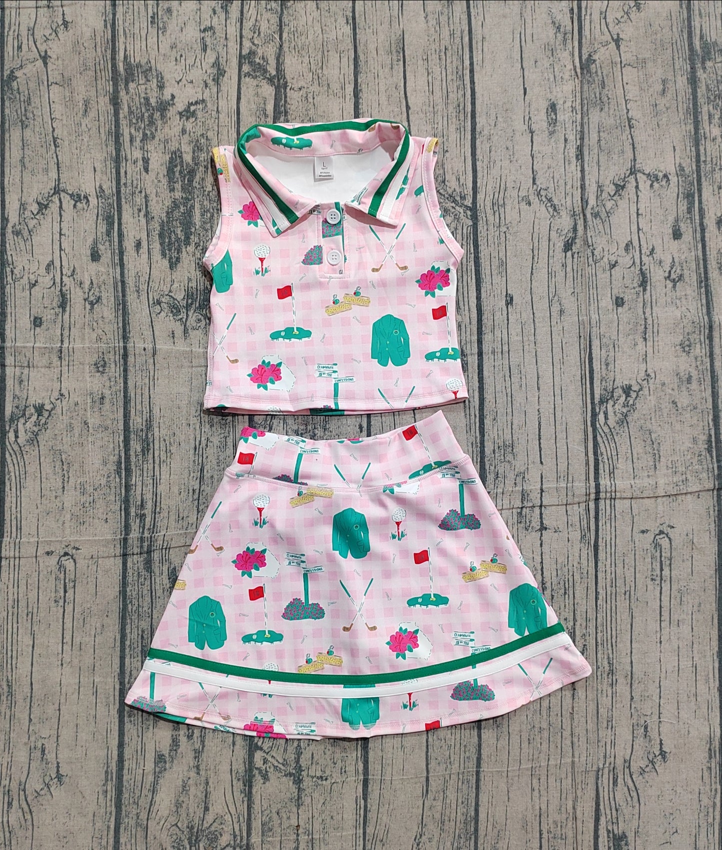 Baby Girls Sleeveless Golf Plaid Tops Shorts Skirt Yoga Pink Clothes Set RTS