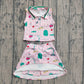 Baby Girls Sleeveless Golf Plaid Tops Shorts Skirt Yoga Pink Clothes Set RTS