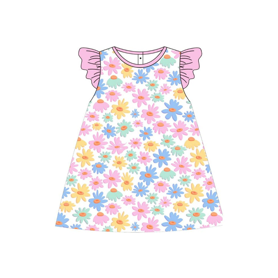 ( Moq 5 ) Preorder Baby Girls Short Sleeves Flower Summer Knee Length Dress