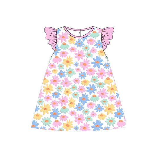 ( Moq 5 ) Preorder Baby Girls Short Sleeves Flower Summer Knee Length Dress