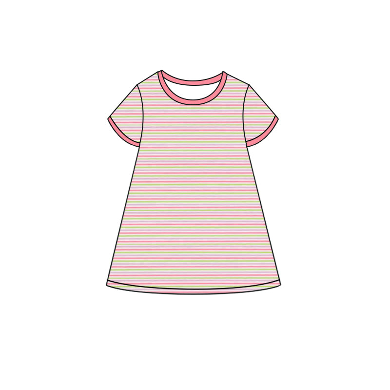 ( Moq 5 ) Preorder Baby Girls Toddler Short Sleeves Stripes Knee Length Dress