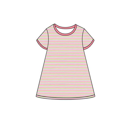 ( Moq 5 ) Preorder Baby Girls Toddler Short Sleeves Stripes Knee Length Dress