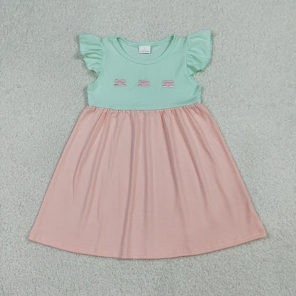 Sibling Baby Girls Kids Short Sleeves Embroidery Bows Romper Dress Cotton Clothes