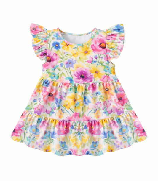 ( Moq 5 ) Preorder Baby Girls Kids Short Sleeves Flower Knee Length Dress