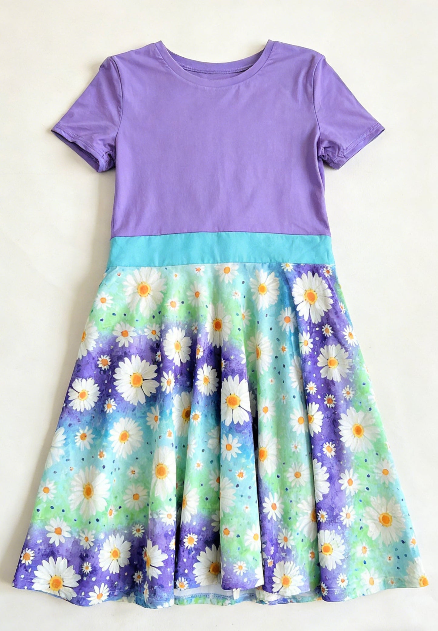 ( Moq 5 ) Preorder Baby Girls Kids Purple Short Sleeves Flower Knee Length Dress