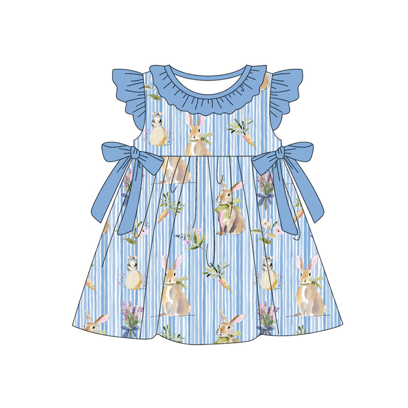 ( Moq 5 ) Preorder Baby Girls Kids Rabbits Carrots Flower Bows Easter Knee Length Dress