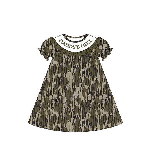 ( Moq 5 ) Preorder Baby Girls Short Sleeves Daddy's Girl Camo Knee Length Dress
