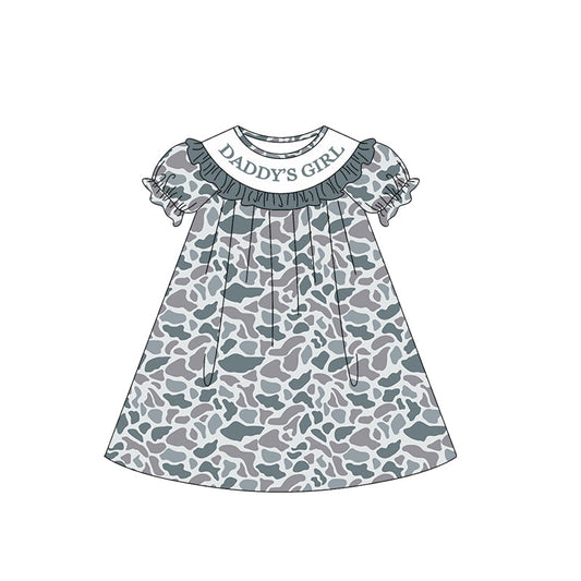 ( Moq 5 ) Preorder Baby Girls Short Sleeves Daddy's Girl Grey Camo Knee Length Dress