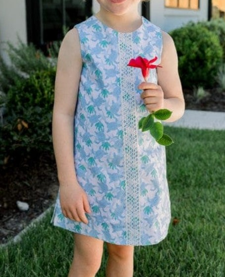 ( Moq 5 ) Preorder Baby Girls Kids Sleeveless Blue Flower Summer Knee Length Dress