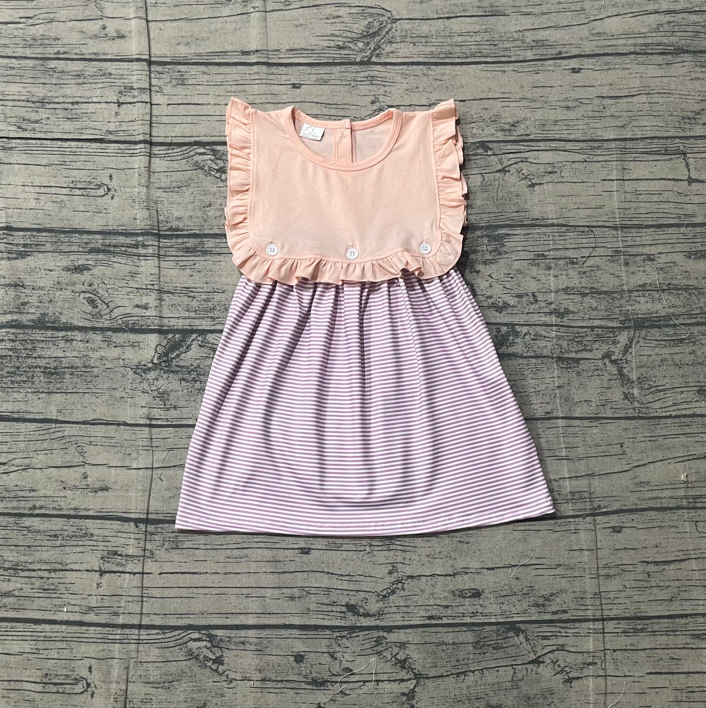 Baby Girls Kids Purple Stripes Ruffle Summer Knee Length Dress RTS