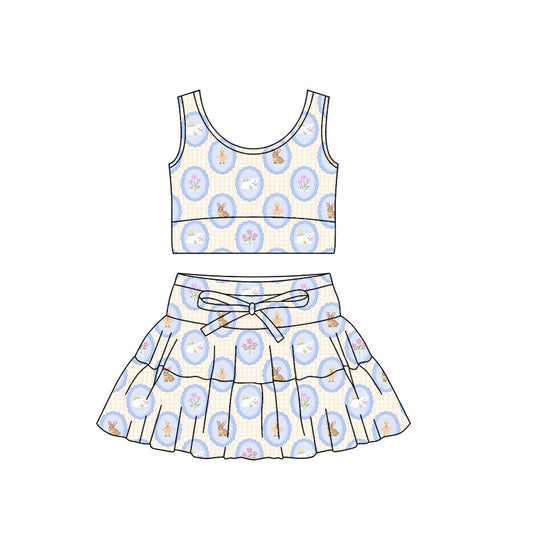 ( Moq 5 ) Preorder Baby Girls Rabbits Bows Flower Tops Shorts Skirt Easter Yoga Active Clothes Set