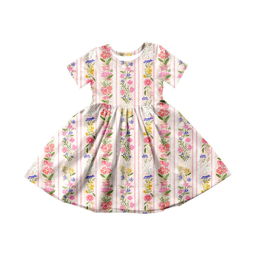 ( Moq 5 ) Preorder Baby Girls Toddler Short Sleeves Flower Knee Length Dress