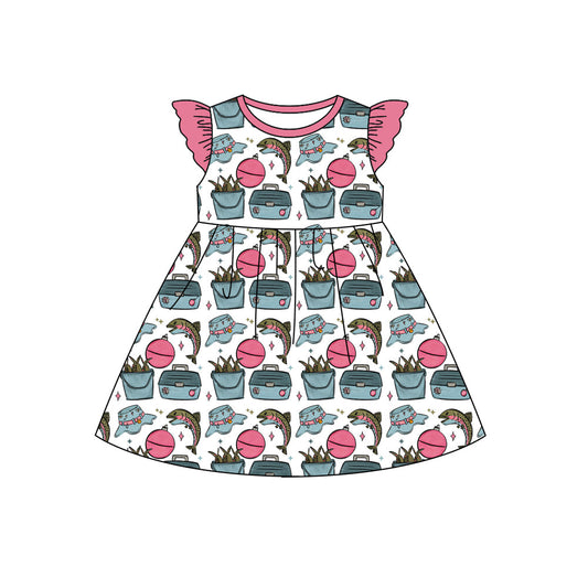 ( Moq 5 ) Preorder Baby Girls Kids Short Sleeves Fishing Knee Length Dress