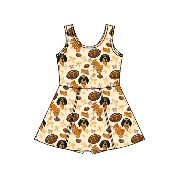 ( Moq 5 ) Preorder Baby Girls Kids Sleeveless Dogs Football Bows Team Cheer Yoga Shorts Dress