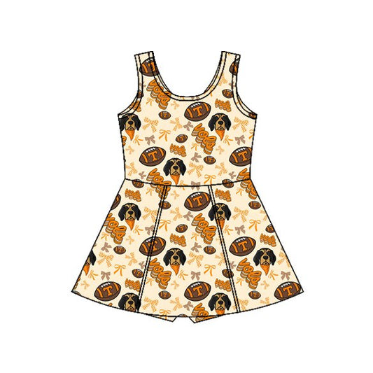 ( Moq 5 ) Preorder Baby Girls Kids Sleeveless Dogs Football Bows Team Cheer Yoga Shorts Dress