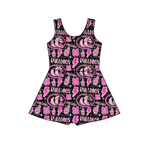 ( Moq 5 ) Preorder Baby Girls Kids Sleeveless Dogs Football Pink Bows Team Cheer Yoga Shorts Dress