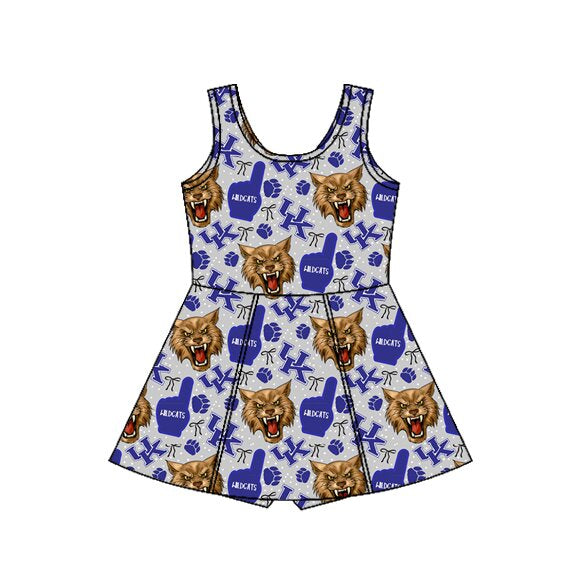 ( Moq 5 ) Preorder Baby Girls Kids Sleeveless Tigers Blue Bows Team Cheer Yoga Shorts Dress