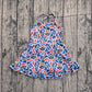 ( No moq ) Preorder Baby Girls Kids Straps Blue Orange Camo Print Team Yoga Ruffle Knee Length Dress