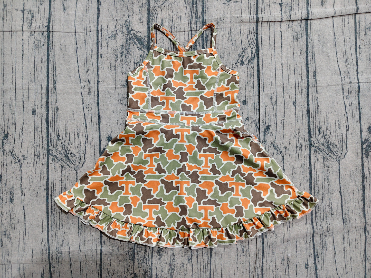 Baby Girls Kids Straps T Camo Print Team Yoga Ruffle Knee Length Dress RTS