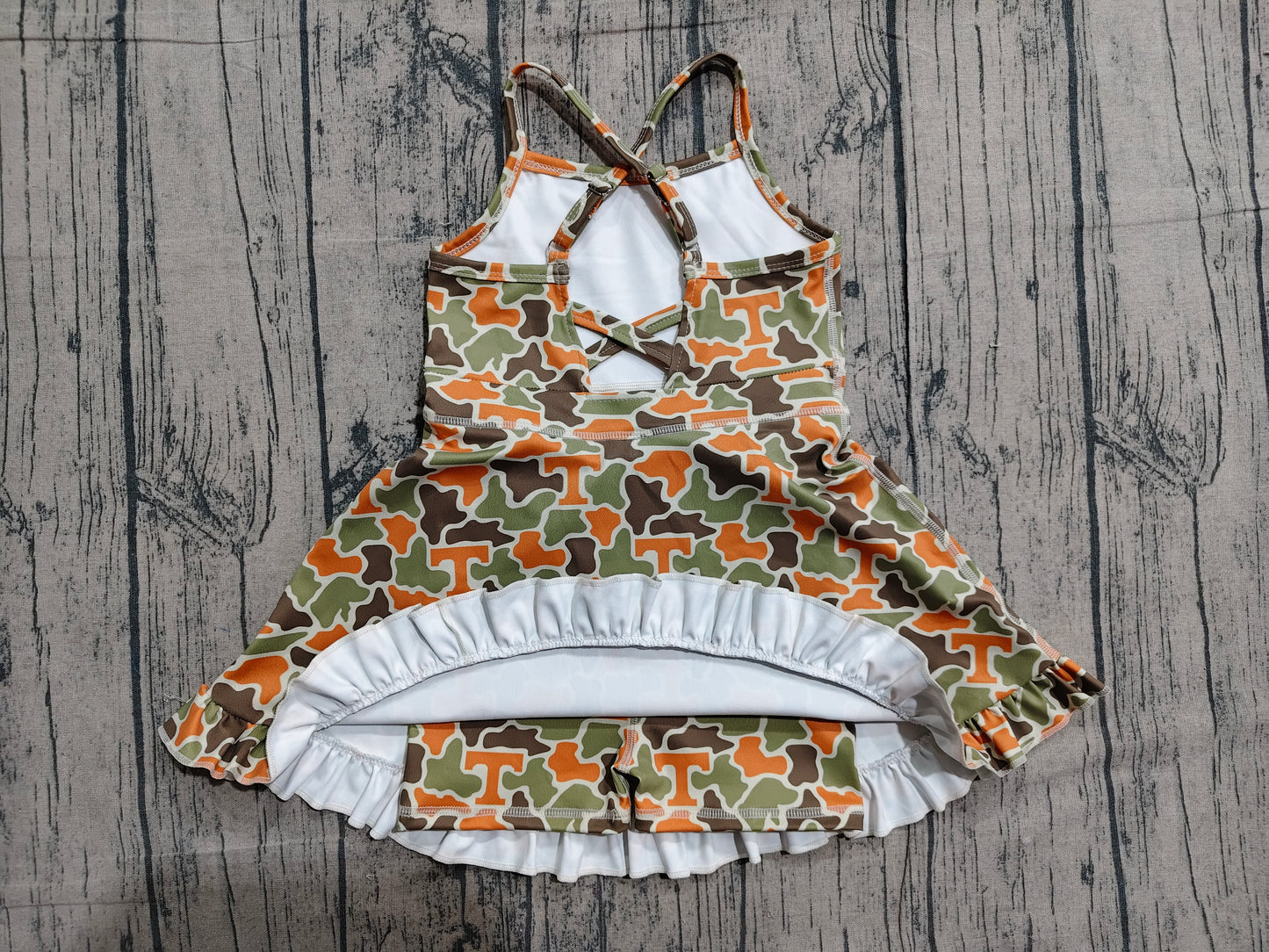 Baby Girls Kids Straps T Camo Print Team Yoga Ruffle Knee Length Dress RTS