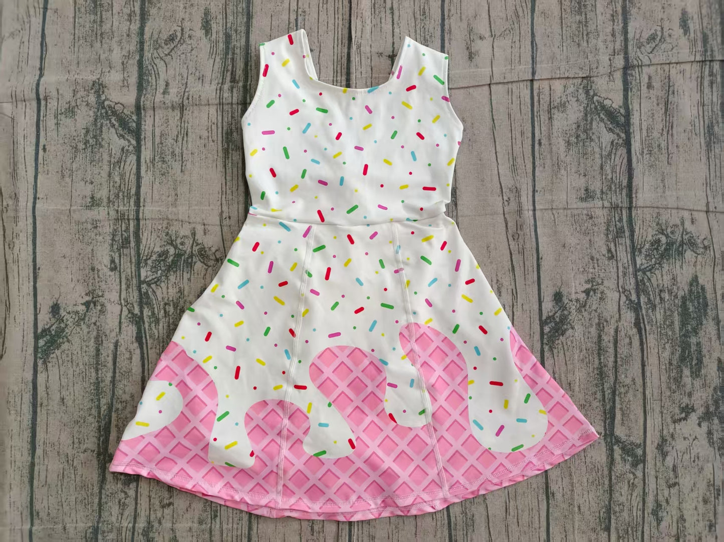 Baby Girls Kids Sleeveless Sprinkles Pink Drips Yoga Knee Length Yoga Dress RTS