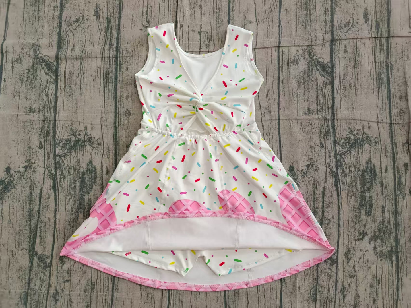 Baby Girls Kids Sleeveless Sprinkles Pink Drips Yoga Knee Length Yoga Dress RTS