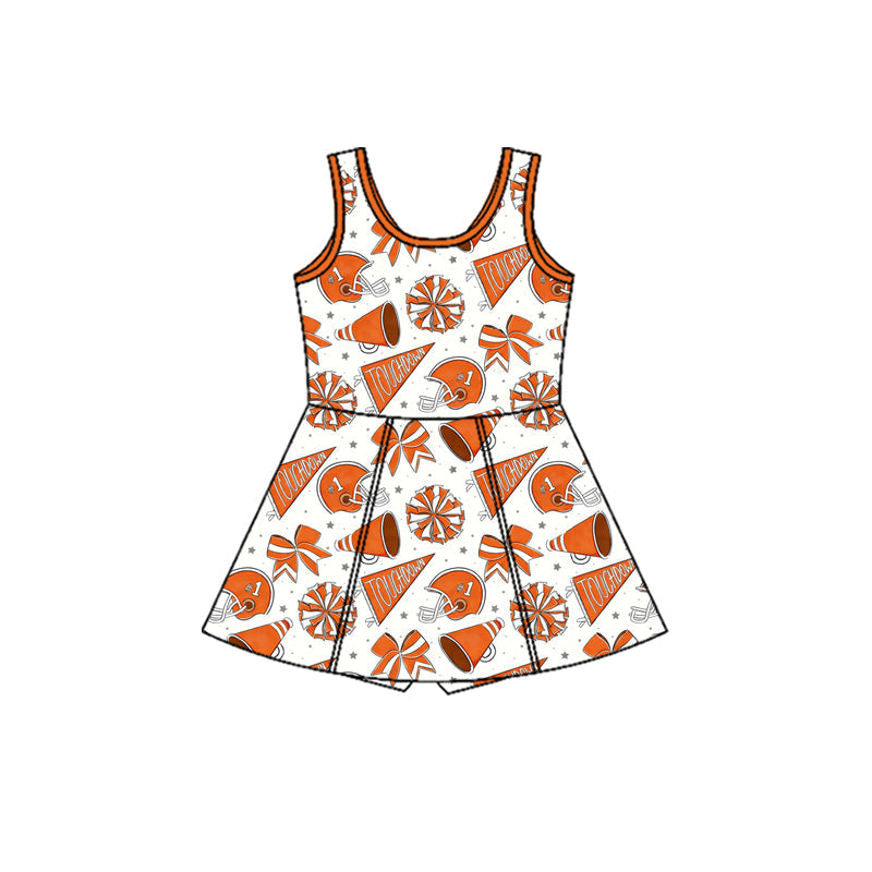 ( Moq 5 ) Preorder Baby Girls Kids Sleeveless Orange Bows Team Cheer Yoga Shorts Knee Length Dress