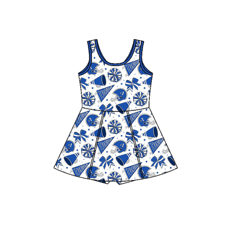 ( Moq 5 ) Preorder Baby Girls Kids Sleeveless Blue Bows Team Cheer Yoga Shorts Knee Length Dress