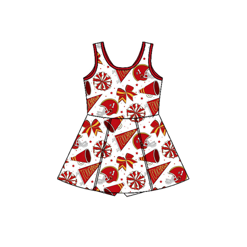 ( Moq 5 ) Preorder Baby Girls Kids Sleeveless Red Bows Team Cheer Yoga Shorts Knee Length Dress