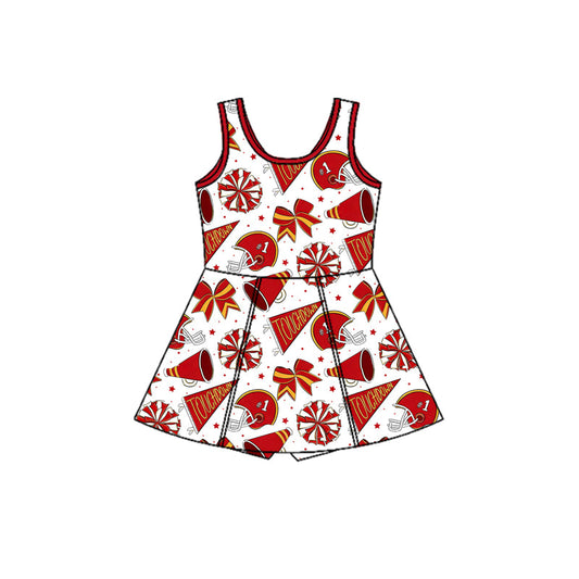 ( Moq 5 ) Preorder Baby Girls Kids Sleeveless Red Bows Team Cheer Yoga Shorts Knee Length Dress