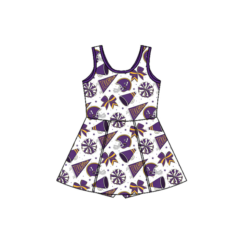 ( Moq 5 ) Preorder Baby Girls Kids Sleeveless Purple Bows Team Cheer Yoga Shorts Knee Length Dress