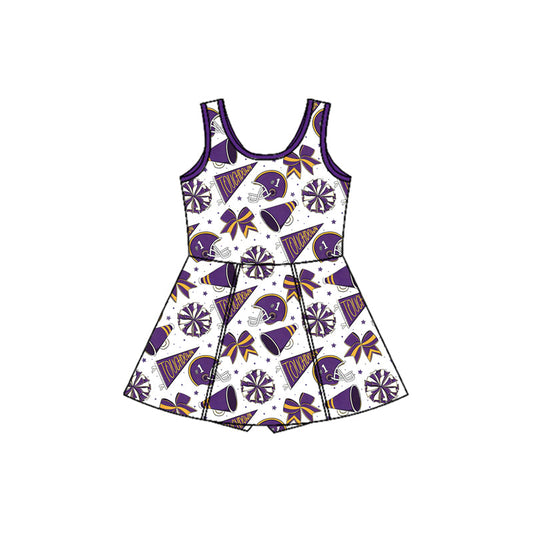 ( Moq 5 ) Preorder Baby Girls Kids Sleeveless Purple Bows Team Cheer Yoga Shorts Knee Length Dress