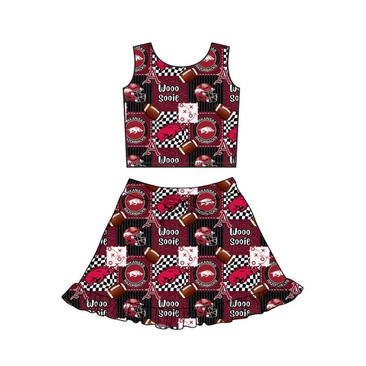 ( Moq 5 ) Preorder Baby Girls Kids Pigs Football Tops Shorts Skirt Team Yoga Clothes Set