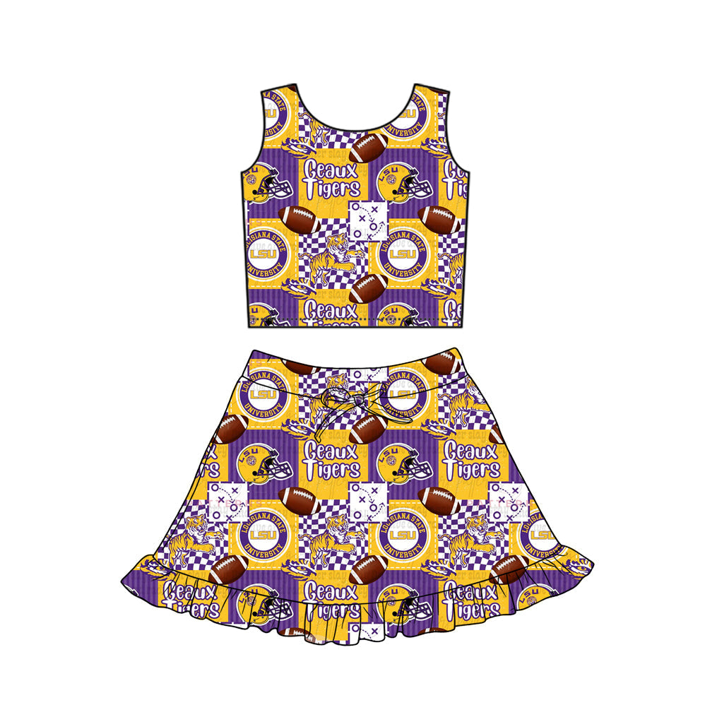 ( Moq 5 ) Preorder Baby Girls Kids Tigers Football Tops Shorts Skirt Team Yoga Clothes Set
