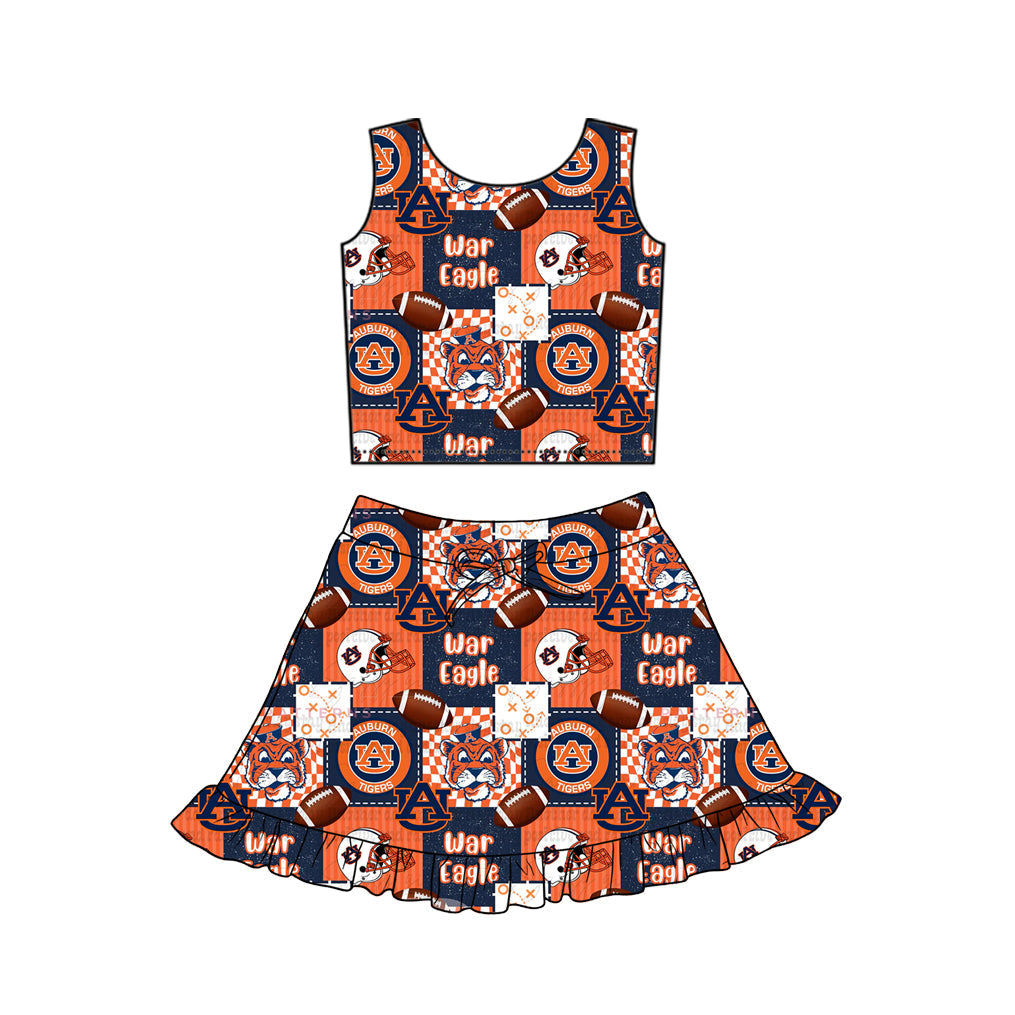 ( Moq 5 ) Preorder Baby Girls Kids Tigers Football Tops Shorts Skirt Team Yoga Clothes Set