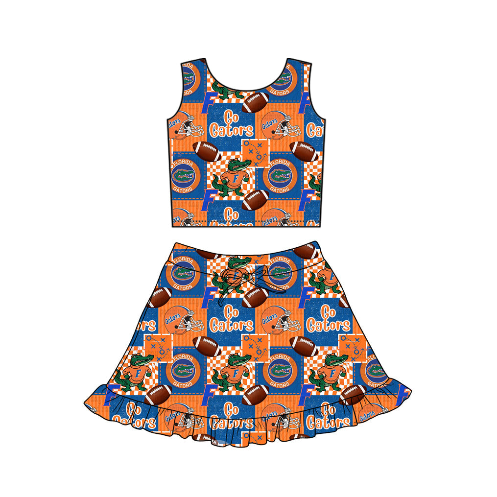 ( Moq 5 ) Preorder Baby Girls Kids Sleeveless Football Tops Shorts Skirt Team Yoga Clothes Set