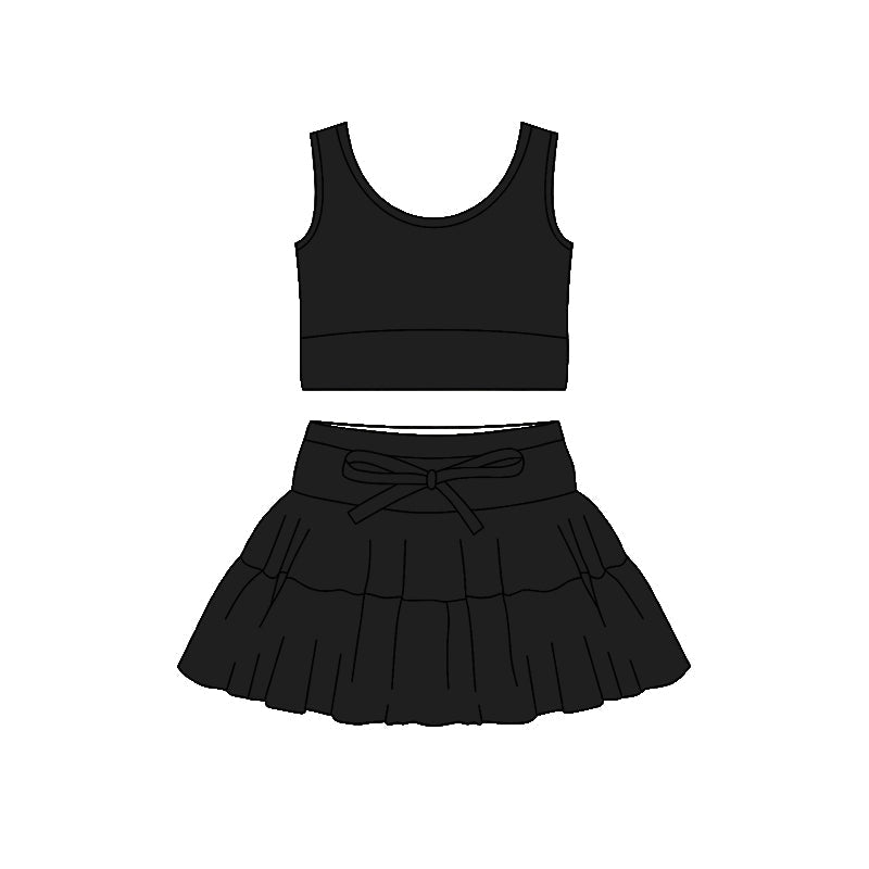 ( Moq 5 ) Preorder Baby Girls Sleeveless Black Tops Shorts Skirt Yoga Active Clothes Set