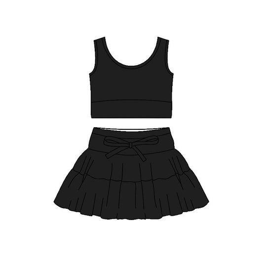 ( Moq 5 ) Preorder Baby Girls Sleeveless Black Tops Shorts Skirt Yoga Active Clothes Set