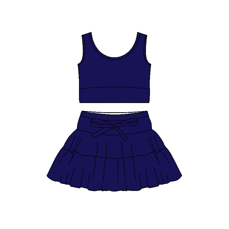 ( Moq 5 ) Preorder Baby Girls Sleeveless Navy Tops Shorts Skirt Yoga Active Clothes Set