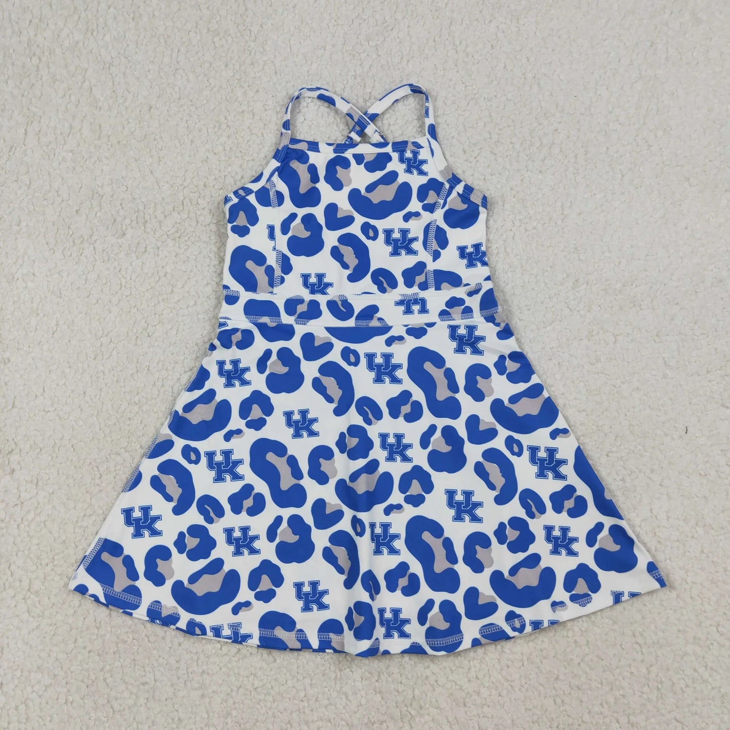 Sibling Baby Girls Adult Women Blue Leopard Team Yoga Active Ruffle Shorts Dress RTS