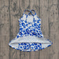 Baby Girls Kids Straps Blue Leopard Team Yoga Active Shorts Knee Length Dress RTS