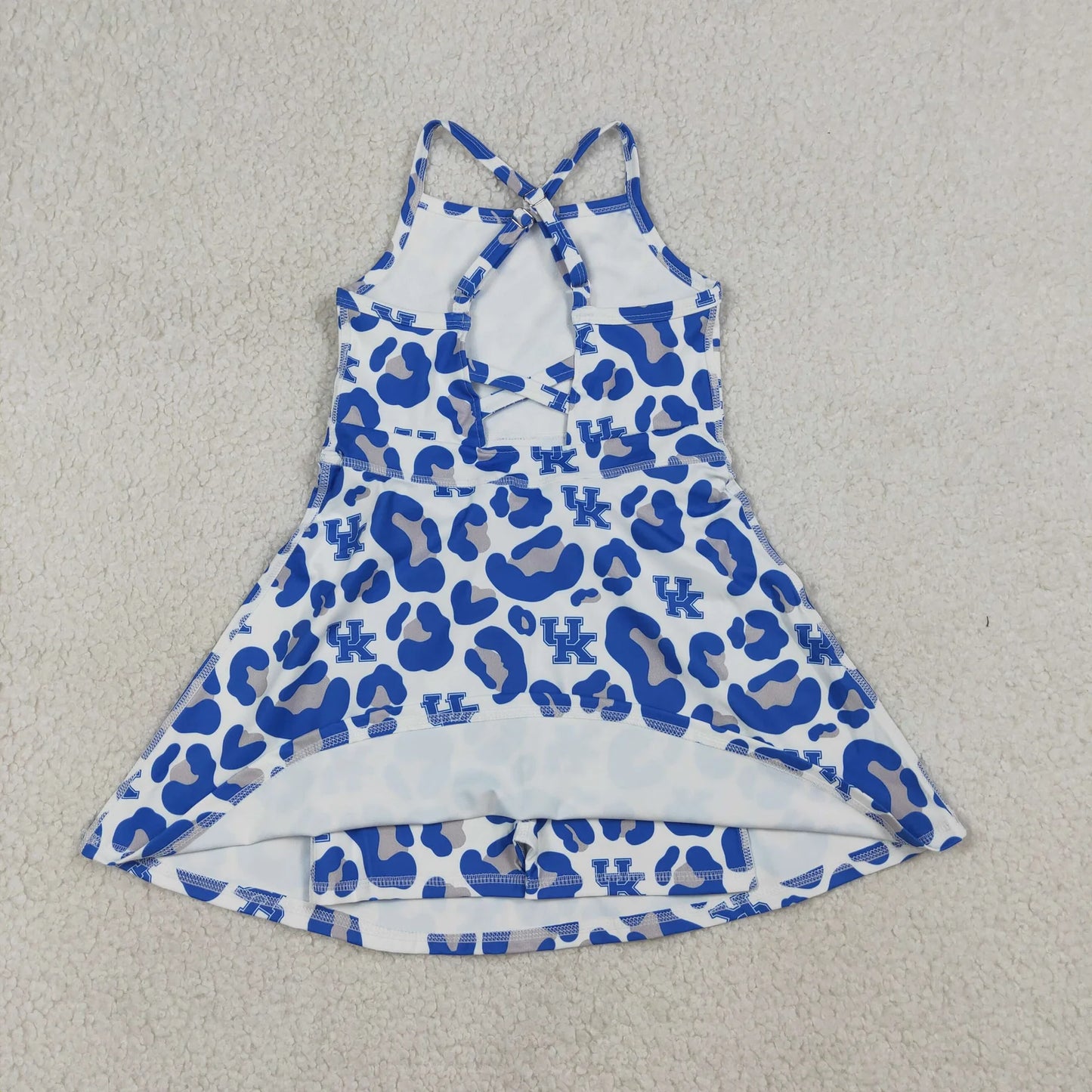 Sibling Baby Girls Adult Women Blue Leopard Team Yoga Active Ruffle Shorts Dress RTS