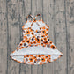 Baby Girls Kids Straps Orange Leopard Dogs Team Yoga Active Shorts Knee Length Dress RTS