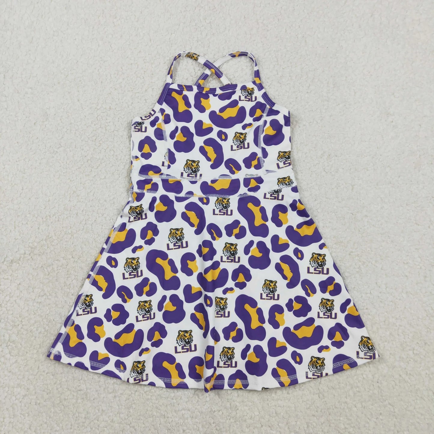 Sibling Baby Girls Adult Women Purple Leopard Tigers Team Yoga Active Shorts Dress RTS