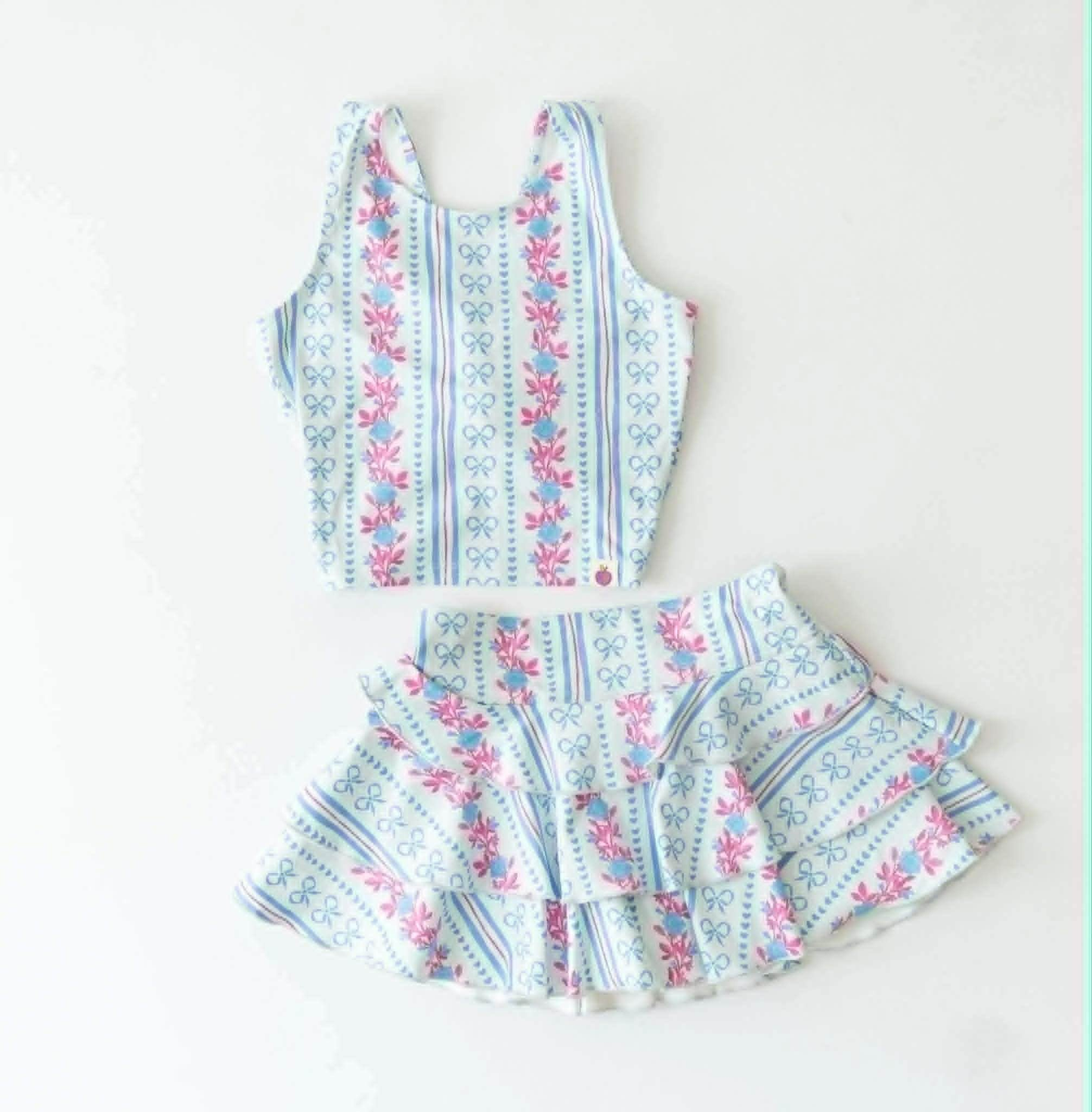 ( Moq 5 ) Preorder Baby Girls Kids Sleeveless Floral Bows Tops Shorts Skirt Yoga Clothes Set