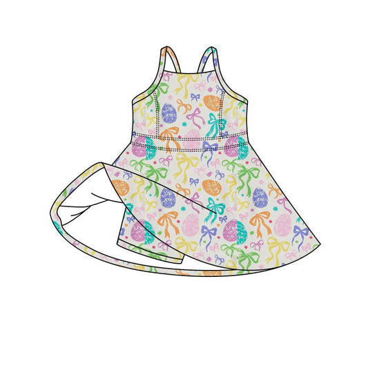 ( Moq 5 ) Preorder Baby Girls Kids Straps Eggs Bows Easter Yoga Active Knee Length Dress
